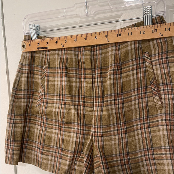 Veronica Beard 4 Jazmin Plaid 100% Linen Shorts Preppy High Rise Brown Tan - Picture 5 of 8